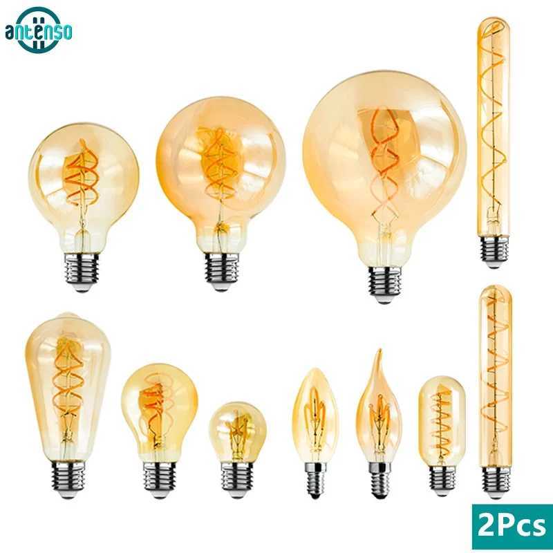 2Pcs LED Edison Light Bulb E14 E27 4W 220V Retro Filament Bulb C35 ST64 G80 G95 G125 Warm Yellow Living Room and Bedroom Light H260310