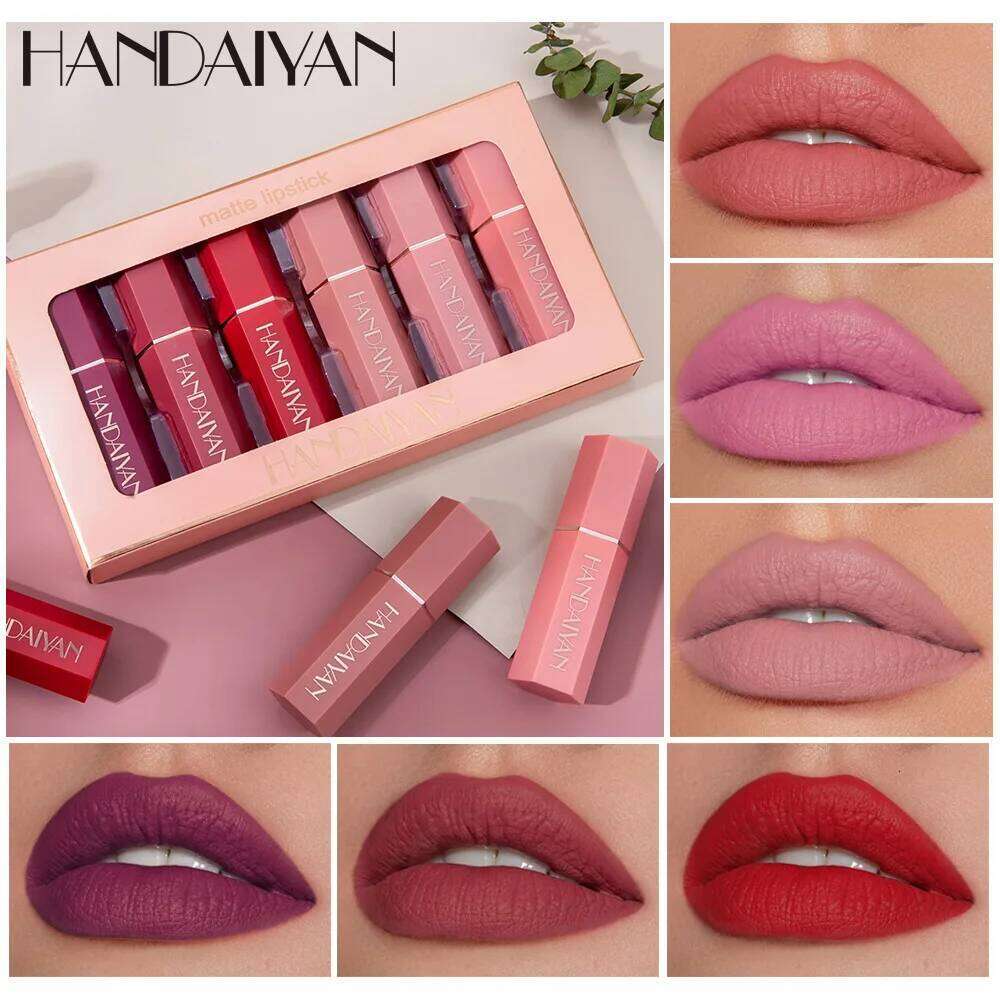 Handaiyan 6 Pcs Matte Waterproof Velvet Nude Lipstick Sexy Red Brown Pigments Makeup Long Lasting Profissional Z260310