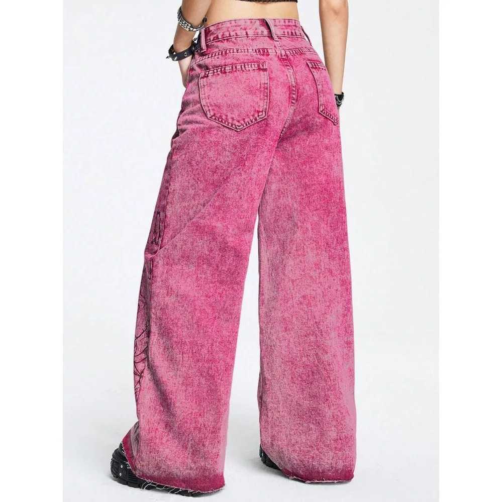 Pink Y2K Grunge Baggy Vintage Gothic Graffiti Skull Print 3D Lettering High Waist Wide Leg Pants Punk Fashion Streetwear M260310