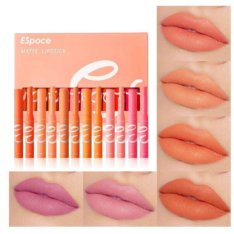Nude Series - Matte Velvet Waterproof Long Lasting Red Non Stick Lipstick Cosmetic Makeup 12 Colors Z260310