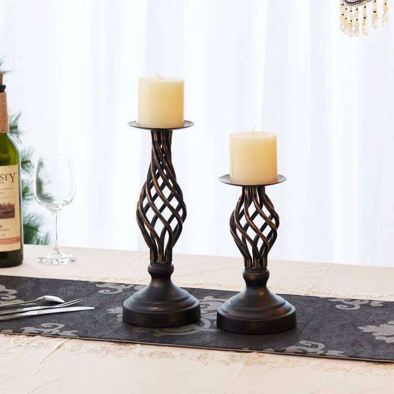 American Retro Candlestick Ornament Hollowed Out Black Valentine's Day Table Wedding Candlelight Dinner Prop Decoration Cup H260310