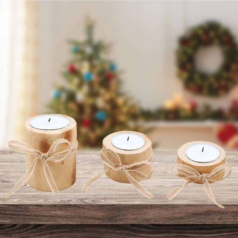 Creative Wooden Candlestick Succulent Plant Pot Tray Candle Holder Table Desktop Decoration Rustic Wedding Holiday Decor H260310