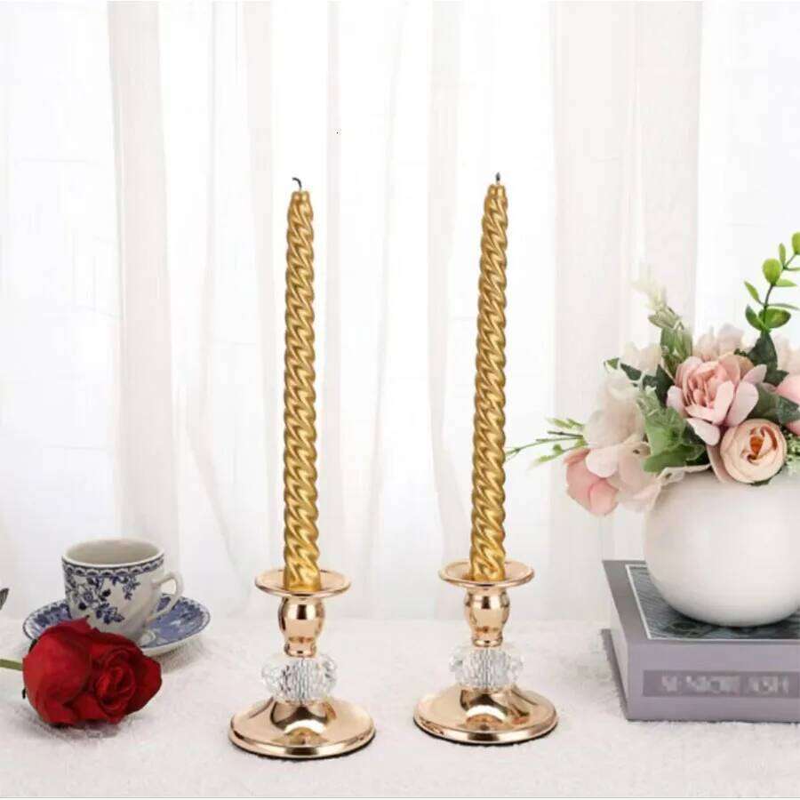 Gold Holders Vintage Brass Taper Holders, Metal Crystal Candle Stands Elegant Candlestick H260310