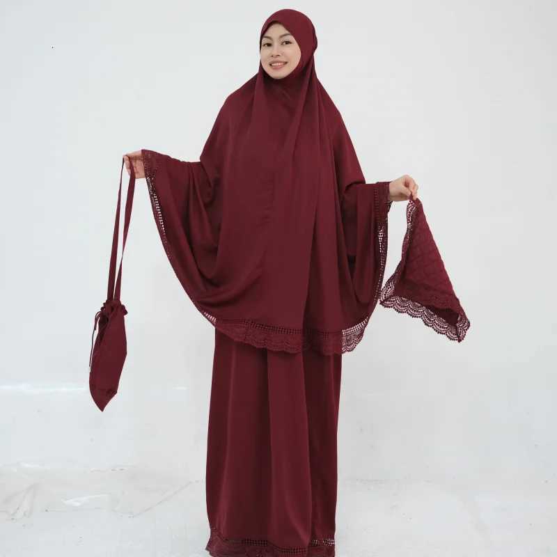 4PCSMuslims Woman Clothing Hijabis Outfit Abaaya Eid Ramadan Kaftan Ka Turkey Muslim Woman Prayer Outfit New Lace Khimar Set X260310