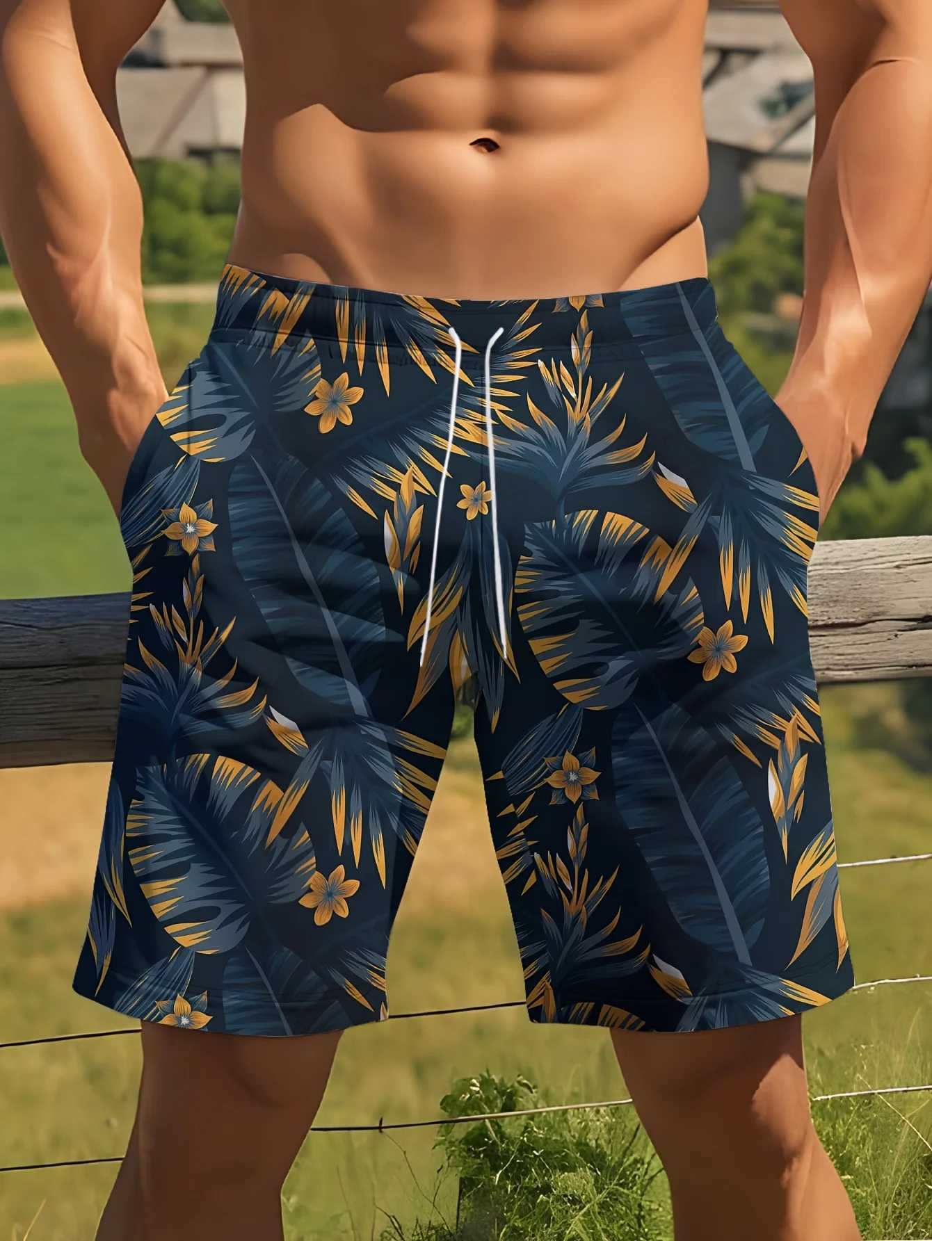 3D Leaf Print Sports Quick-dry Breathable Men Outdoor Fashion Loose Comfortable Surfing Beach Vacation Short Pants Swim Trunks N260310