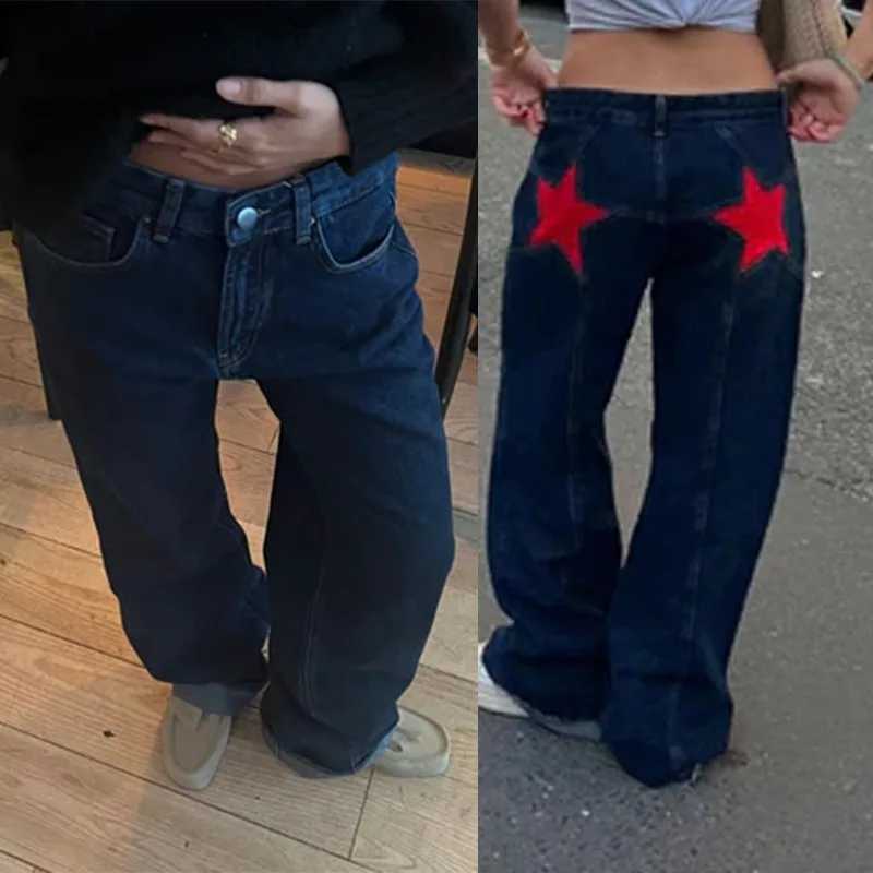 Classic Straight Jeans Women Spliced Five-pointed Star Low Waist Denim Pants Fall Winter 2025 Spice Girl Street Style Y2k JeansT260310
