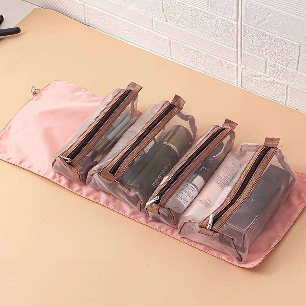 Pink waterproof detachable 4-in-1 makeup Multifunctional portable toiletry set Large capacity travel mesh storage bag XJ260310