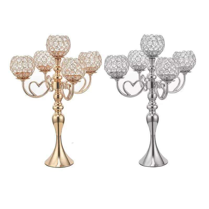 Gold/Silver Crystal Holders 5 Arm Candelabra Centerpiece Table Decorations Candle Holder for Home Wedding DECOR H260310