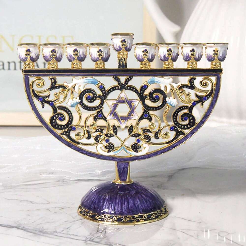 9 Branches Candelabrum Hanukkah Menorah Judaism Star of David Enamel Candlesticks Chanukah Candelabra Embellished Crystals Xmas H260310