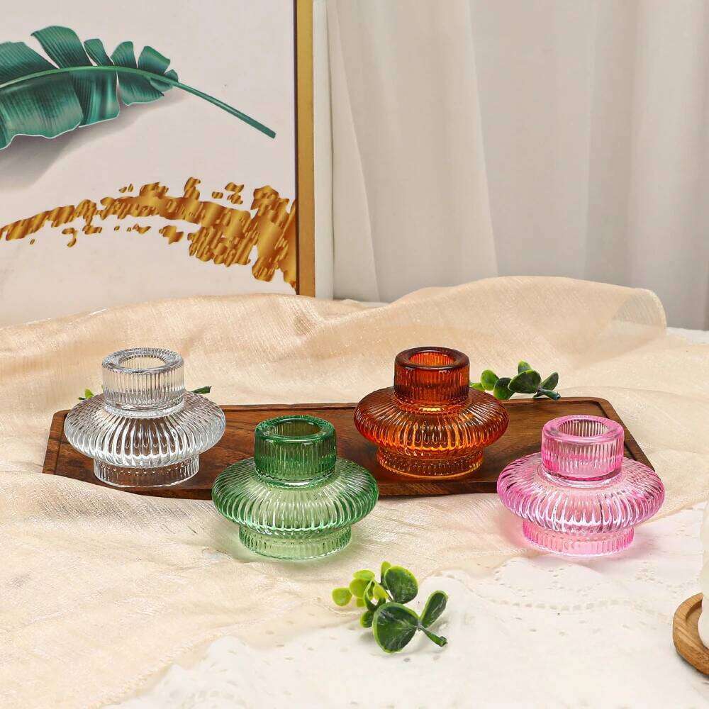 Colorful European Vertical Pattern Candle Holder Lantern Candlesticks Home Decor Wedding Party Table Centerpiece Decoration H260310