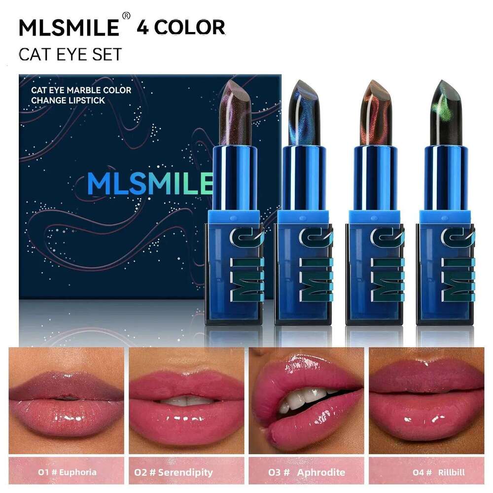 Color Changing Lipstick Set 4PCS Warm Tones Cat Eye Glitter Diamond Shine Moisturizing Non Stick Lip Makeup Kit Waterproof Z260310