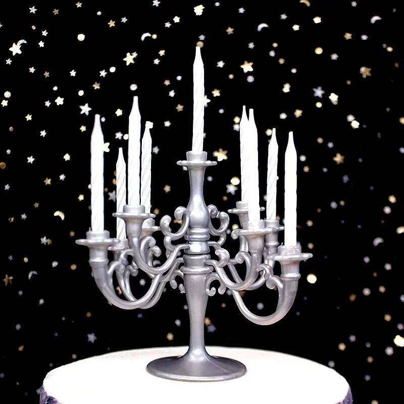 9 Pack Candles and Candlestick Holders 1 Set Toppers Birthday Party Cake Candle Holder Decorations H260310