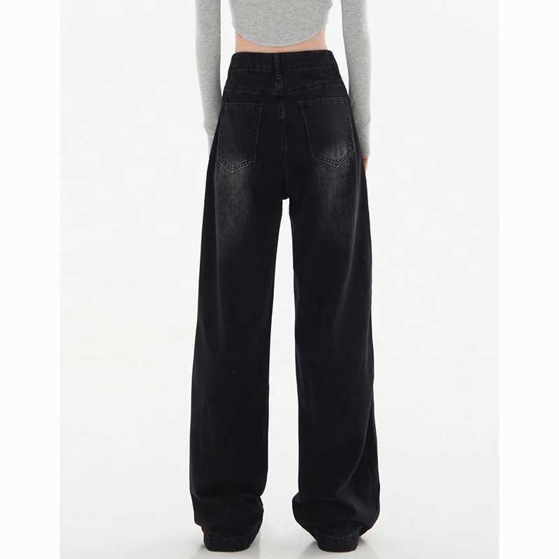 Lady RETRO Casual High Waist Jeans Women Baggy Comfortable Straight Leg Pants Korean Fashion Denim Trousers M260310