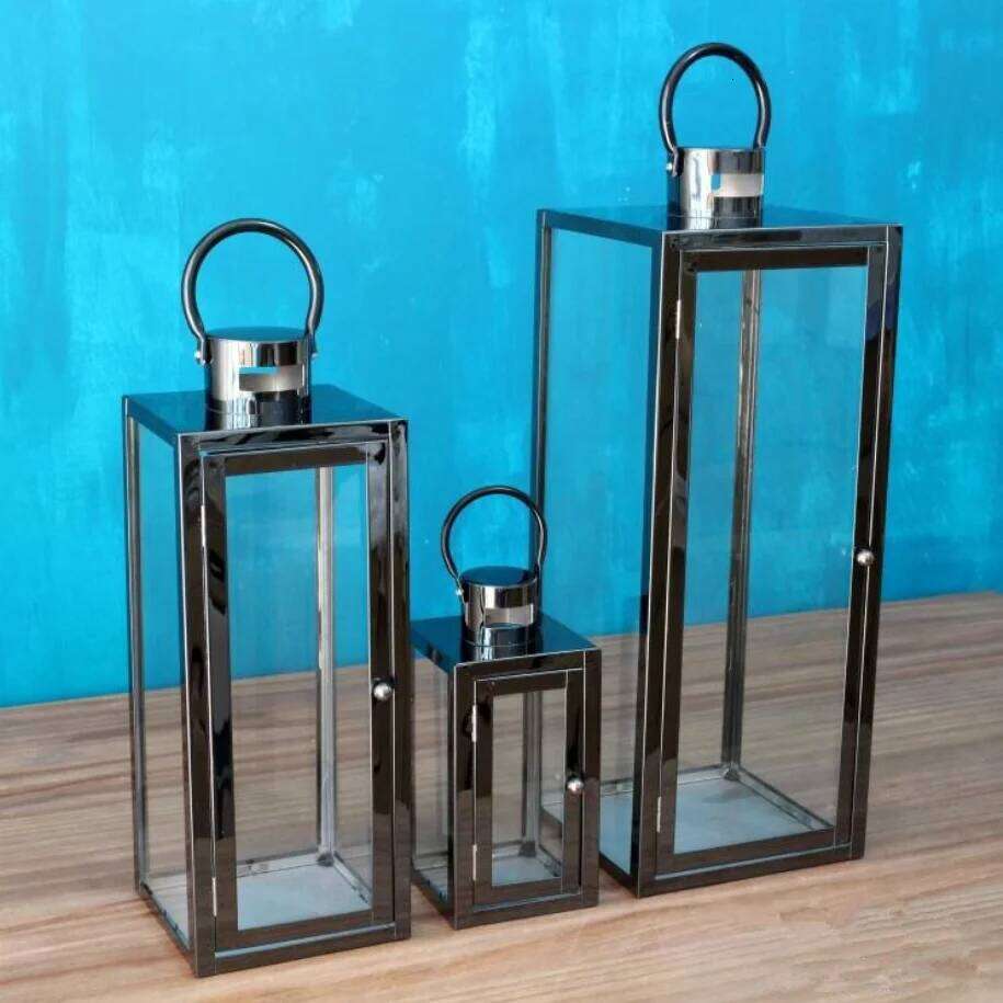 3pcs/set INS Style Home Decoration Stainless Steel Gold Wedding Holder Rosegold Glass Jar Black Candle Craft H260310