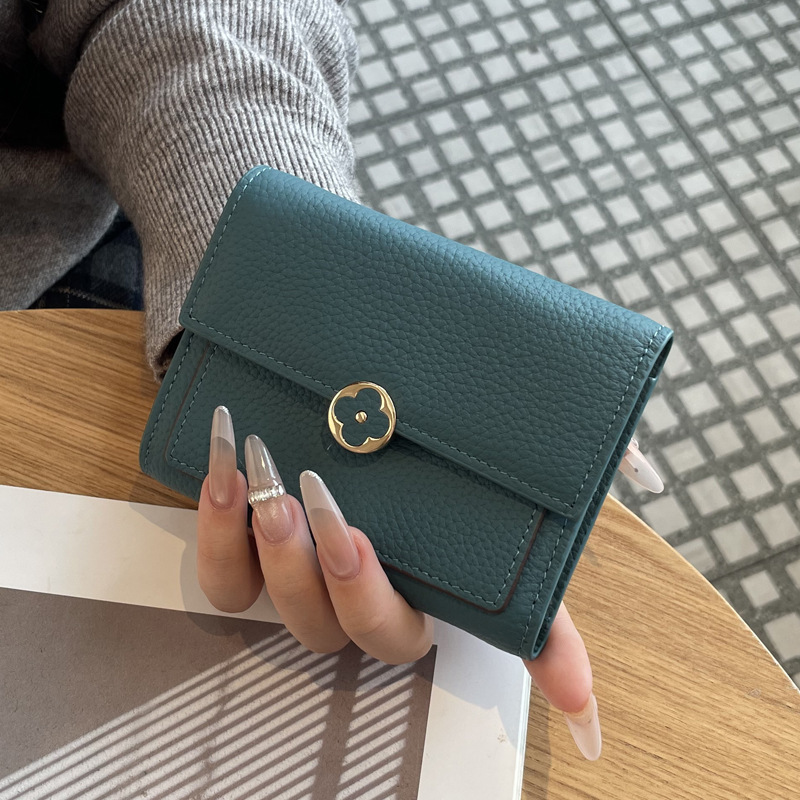 Free shipping 2026 Hot leather short wallet with multi slot buckle and fashionable trend designer card bag for woman