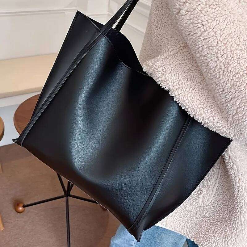 Women's Large Capacity Lightweight Tote Bag Elegant Black Synthetic Shoulder Bag, Spacious Work Travel Handbag for Everyday Use XJ260310