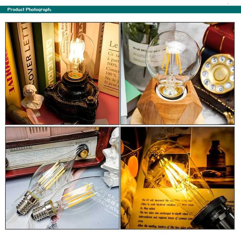 4pcs/lot Retro Edison LED Light Bulb E14 E27 AC220V 2W 4W 6W 8W Glass Vintage Filament Lampada Led Lamp Cold/Warm White Lighting H260310