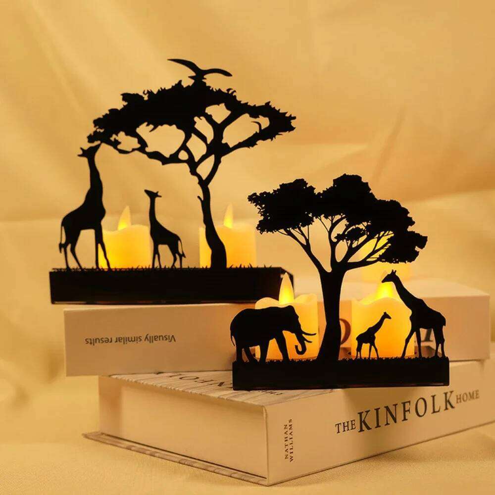 3D Animals Candle Container Silhouette Metal Iron Candlestick Holder Deer Elephant Giraffe Home Desktop Decor DIY Props Gift Kit H260310