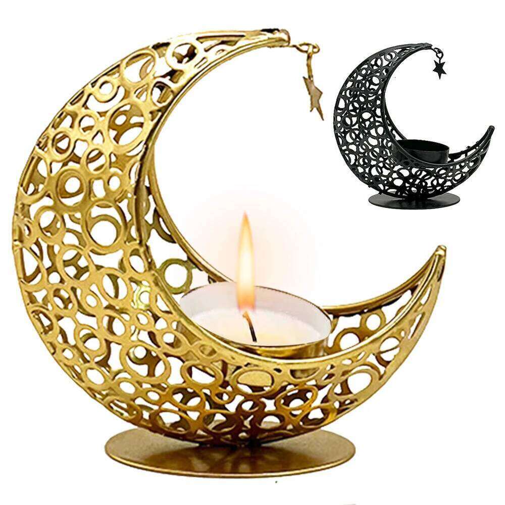 Eid Mubarak Metal Moon Home Islamic Muslim Party Decor Tea Light Holder Ramadan Candle Stand H260310