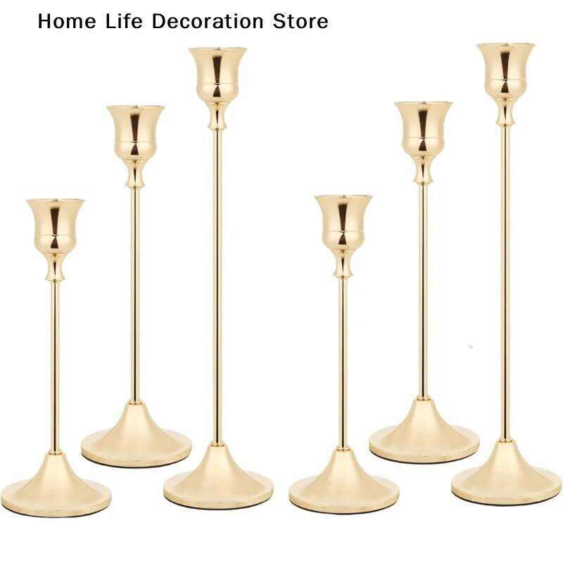 3pcs/set Vintage Elegant Metal Aluminum Tabletop Candle Holders, Suitable For Wedding Valentine's Day, Home And Hotel Decoration H260310