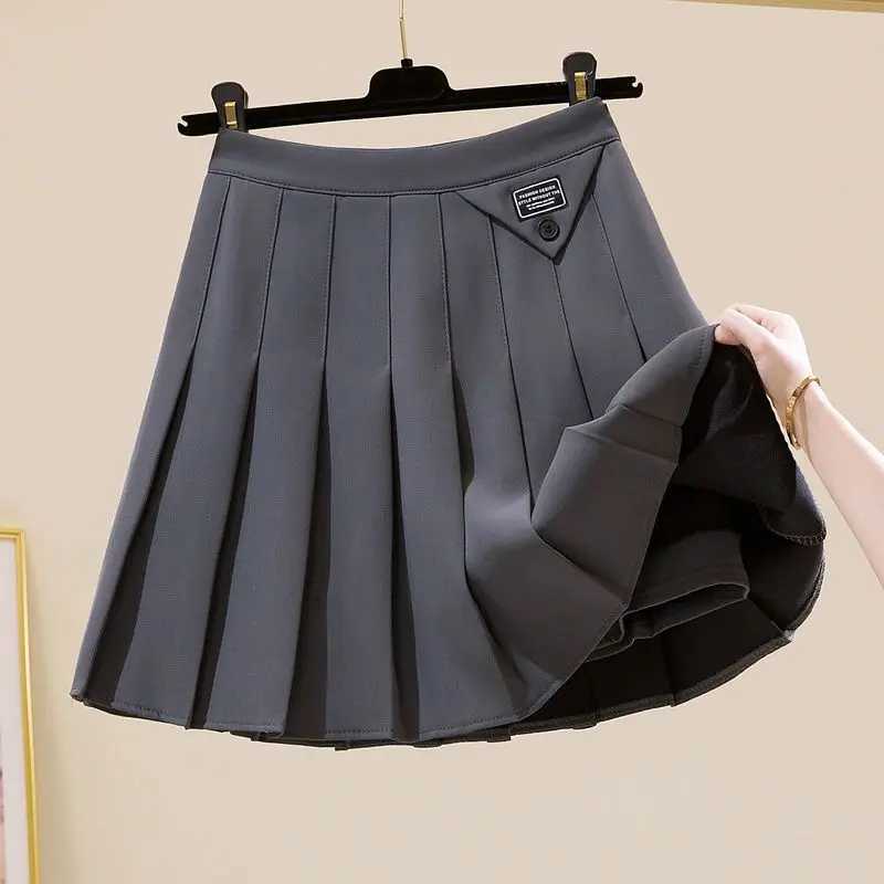 Korean Fashion Autumn New Womens Solid Pleated Zipper Simplicity Preppy Style Chic High Waist Short Slim A-line Pleated SkirtT260310
