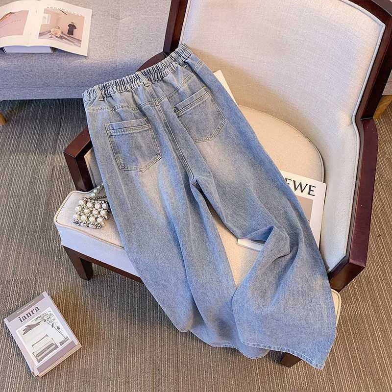 150Kg Plus Size Womens Hip 138 Spring Summer Jeans With Puppy Print Loose Elastic Straight Leg Pants Blue 5XL 6XL 7XL 8XL 9XL M260310