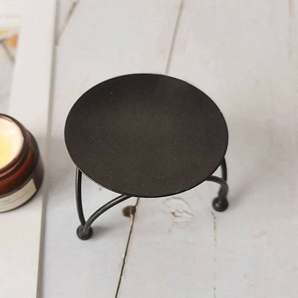 1PC Gift Home Decoration Wedding Ornament Black Gold Candle Holder Wrought Iron Craft Candelabra Round Plate Candlestick H260310