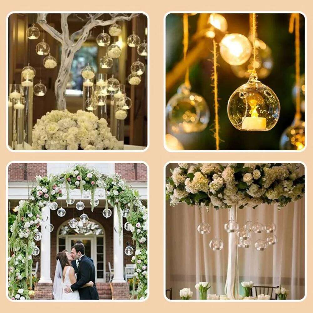 6/12Pcs Hanging Glass Tealight Globe Candle Holder Plant Terrarium Micro Landscape Container Flower Pots Home Wedding Party Deco H260310