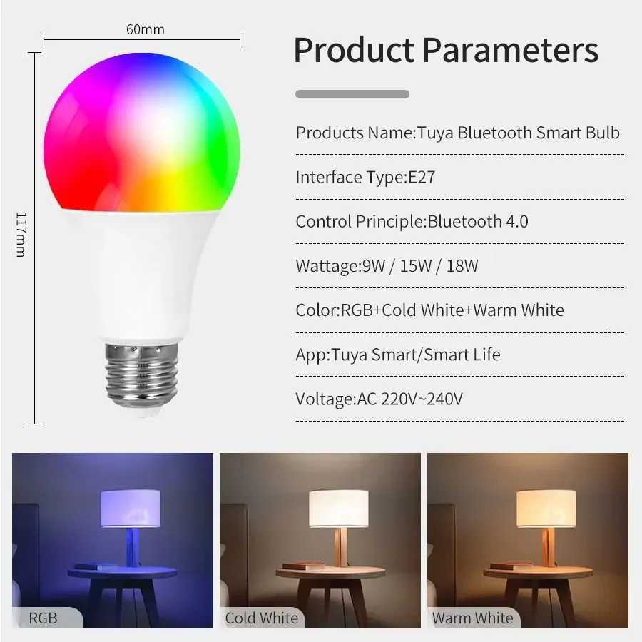 Bluetooth Smart LED Light Bulbs 220V 9W 15W 18W E27 BT Lamp Smart Life APP RF 24GHz Remote Group Control Bedroom Home Decor H260310