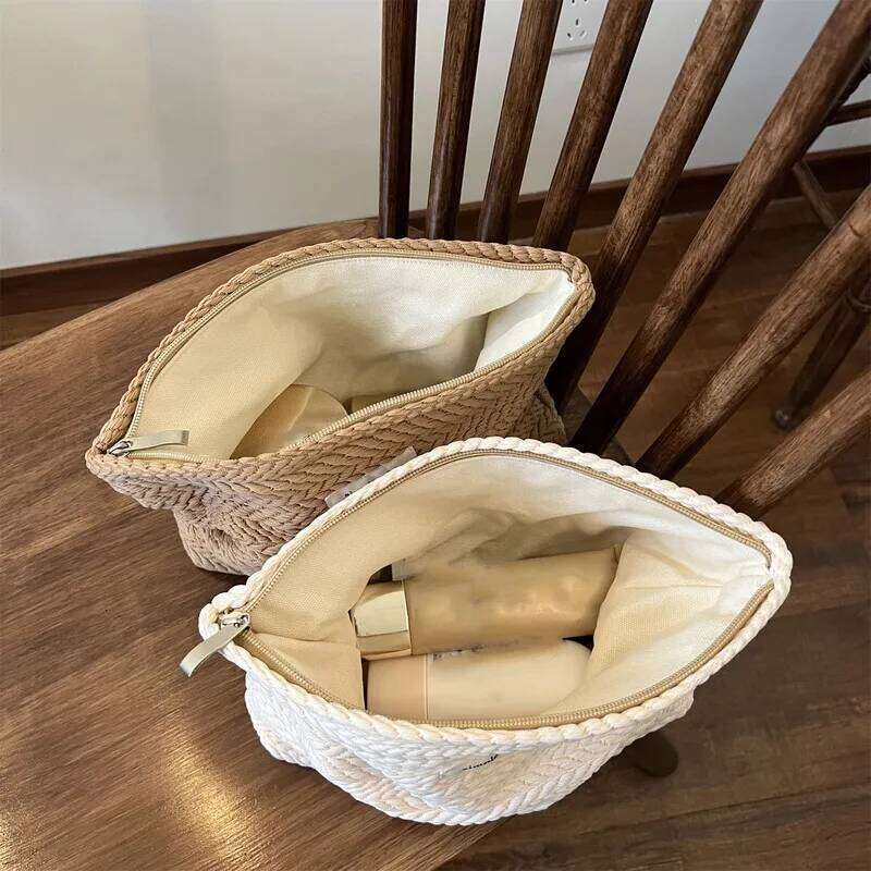 Handwoven Cotton Makeup Bag Artistic Crochet Cosmetic Pouch with Zipper, Minimalist Clutch for Women XJ260310