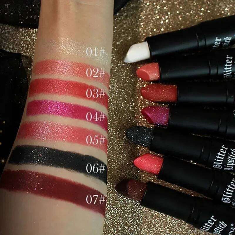 7 Colors Diamond Matte Non-stick Cup Flash Lasting Pearlescent Metallic Lipstick Dark Black Lipgloss Women Lips Makeup Z260310