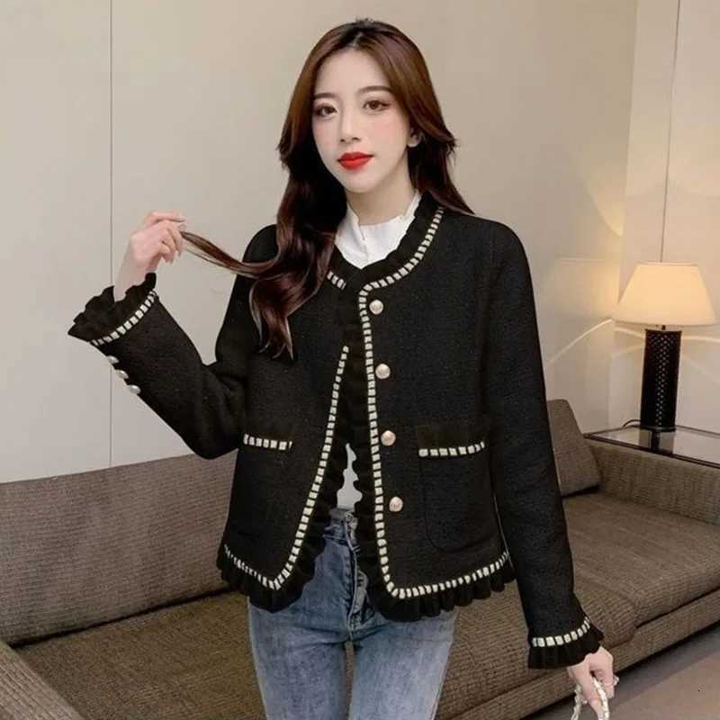 Retro Mesh Splicing Tweed Top For Womens Jacket 2025 Spring New Socialite Temperament Xiaoxiangfeng Short Jackets Female CoatT260310