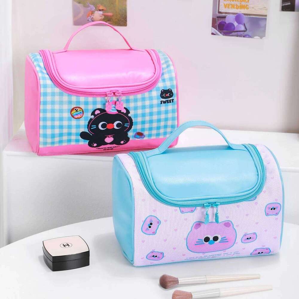 Customizable Cartoon Color Block Handheld Cosmetic Bag Large Capacity Portable Travel Cute Storage Wash & Skincare Organizer XJ260310