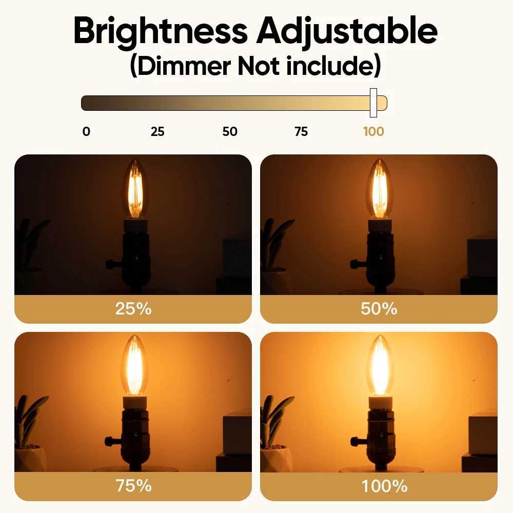 10Pcs Candle Lamp C35 E14 Led Dimmable 4W 220V 110V E12 2200K Warm White Indoor Vintage Chandelier Replaceable Light Bulb Decor H260310