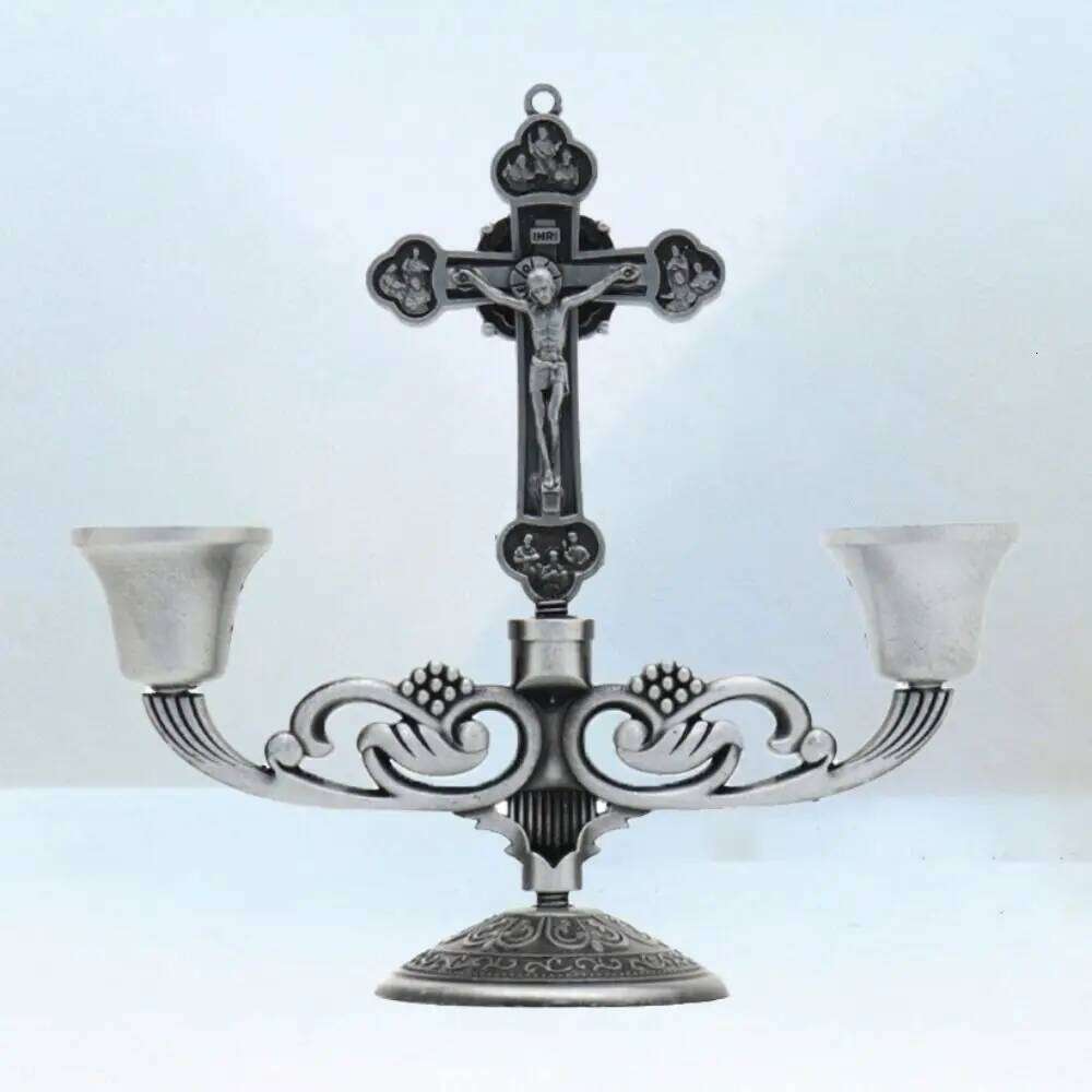 With Handle Christian Candle Holders Classical Anti-rust Crucifix Stand Easy to Carry Table Candlesticks Ornament H260310