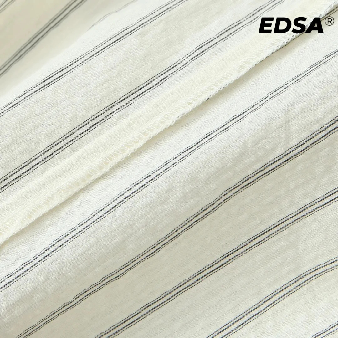 EDSA Women Striped Oversize Shirt with Tie Long Sleeves Collared Neck Buttonup Tops for Office Lady 250305 - view 6