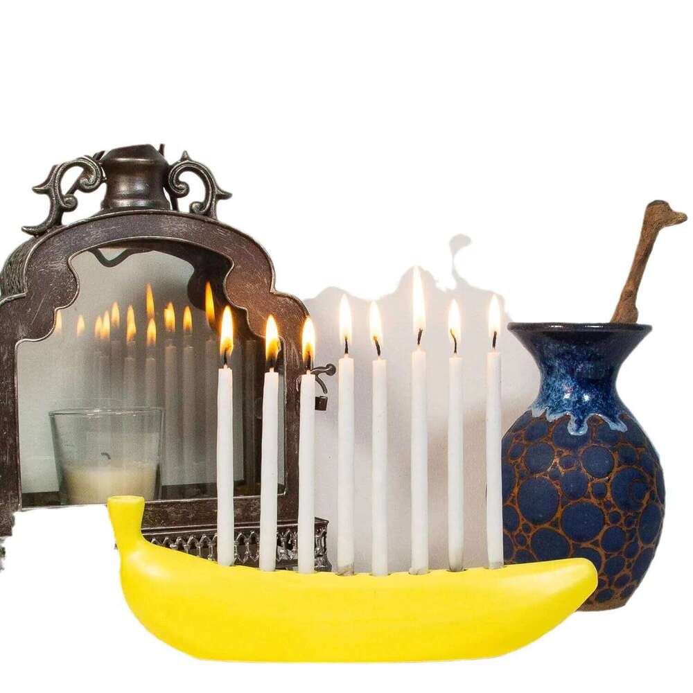 Shape Menorah Tabletop Candlestick Decor Resin Novelty Banana Hanukkah Chanukah Holder Holiday 9 Candle Can Hold H260310