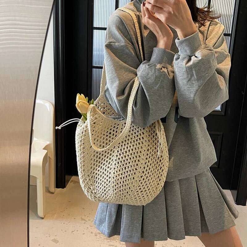 Chic Simple Lady Large Capacity Shoulder Bags Shopping Beach for Women Casual Straw Woven Tote Bag Female Handbag Purses XJ260310