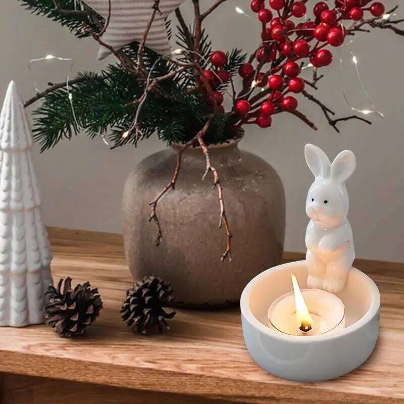 Warming Bunny Ceramic Cartoon Hands Its Paws Cute Holder Small Tea Light Candle Holders Scented H260310