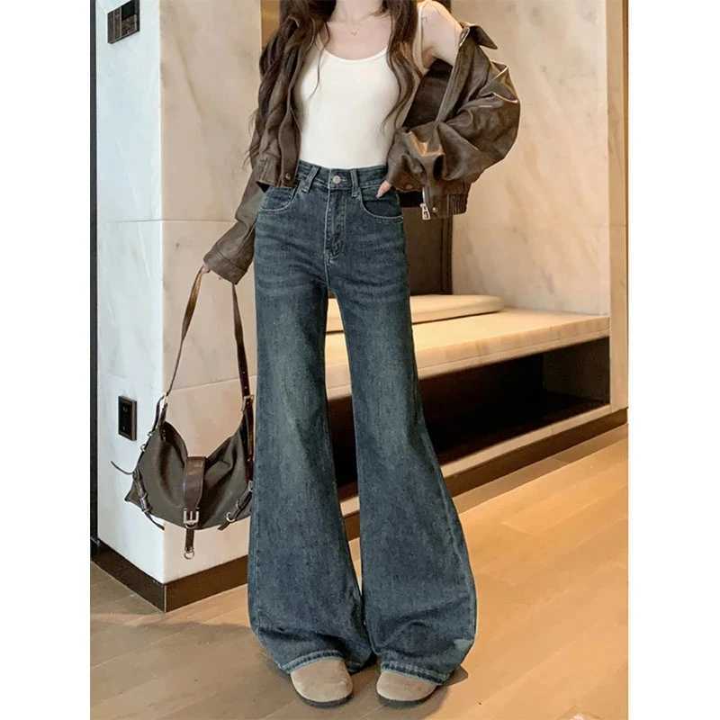 Jeans For Woman Y2k Clothes Retro Flared Trousers Winter High Waist Loose Fit Wide Leg Denim Pants Slimming Fashion Casual M260310