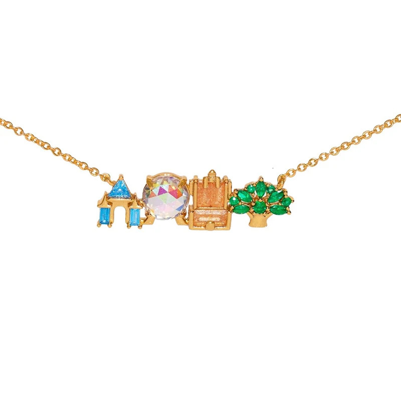 Cute Colorful Zircon Amusement Park Necklace For Women Girl Castle Vegetable Pendant Chain Necklaces Fashion Jewelry 260309