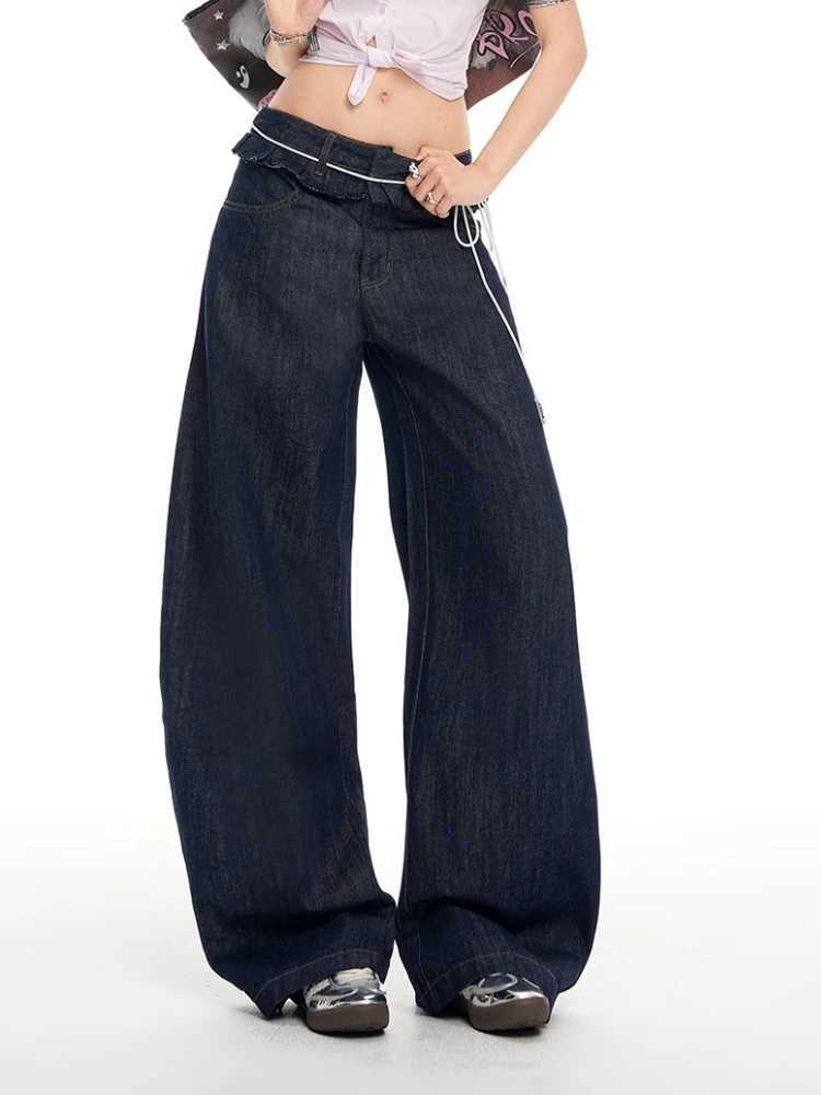 American Spicy Washed Curved Knife Jeans wiTH Spring and Summer Design Wooden Ear Loose Straight Leg Wide Leg Pants M260310