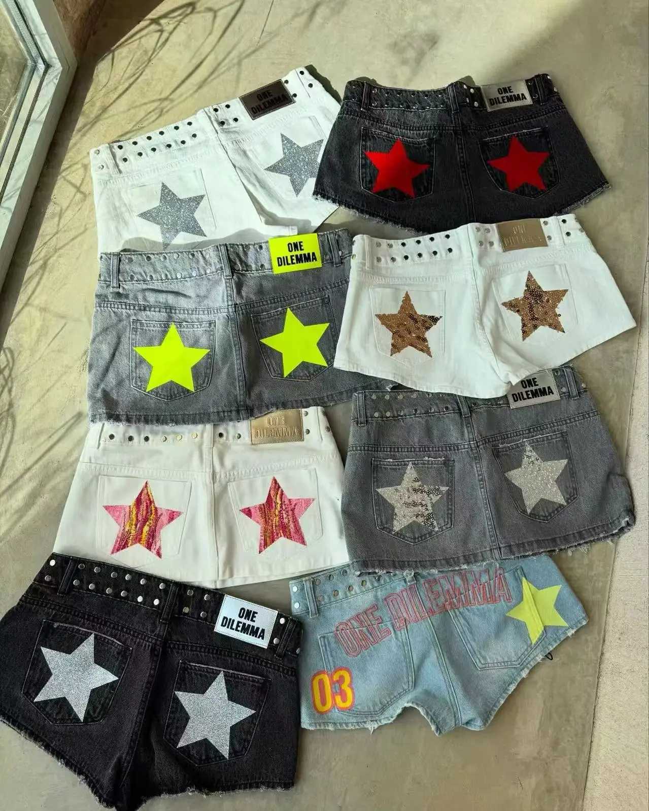 ONE DILEMMA Mini Shorts Y2K Women clothing Harajuku Fashion Pattern Low Waist Shorts High Quality Sexy Hot Girl Hip Denim ShortsT260310