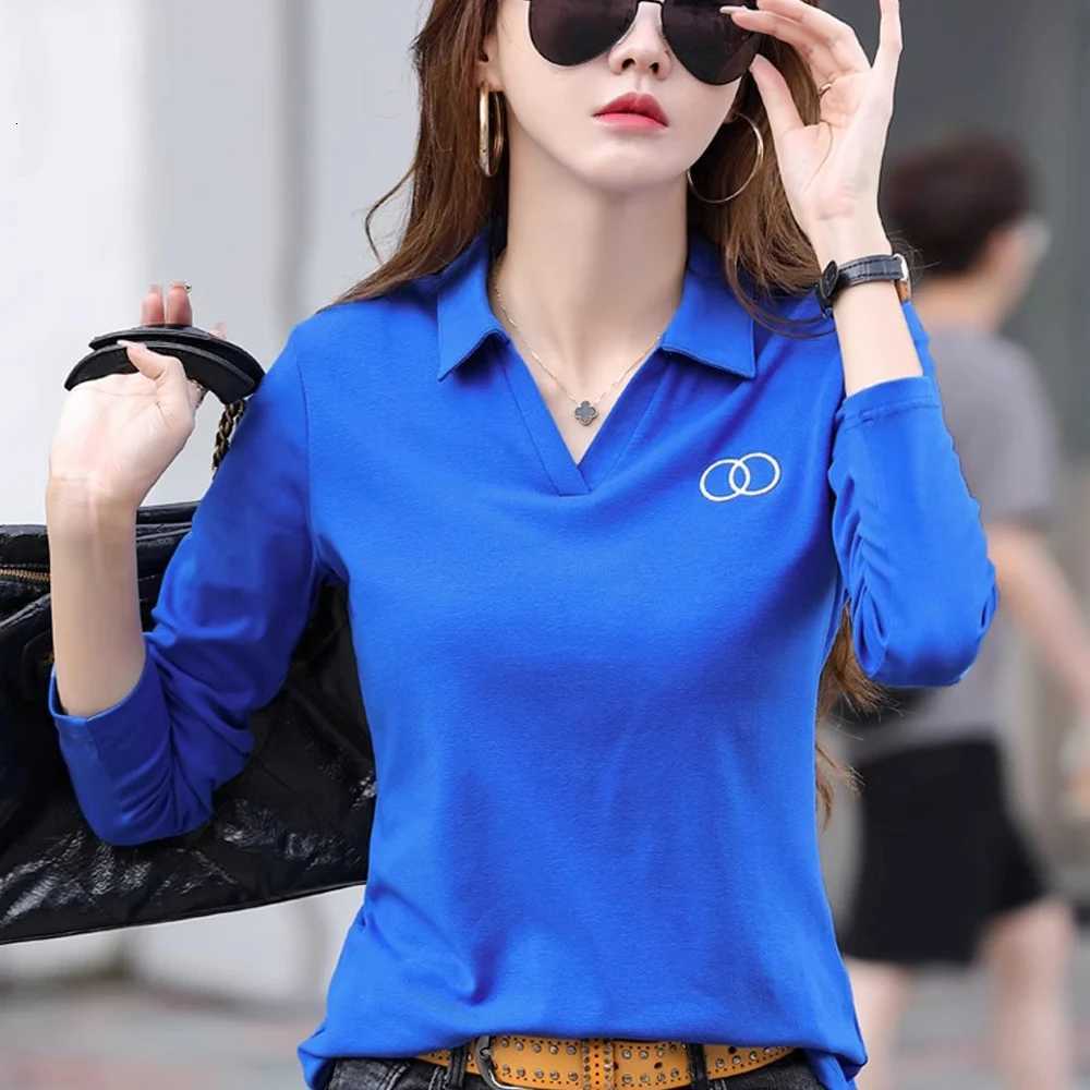Korean version long sleeved T-shirt for womens summer new fashionable light luxury embroidered lapel sports loose casual topT260310