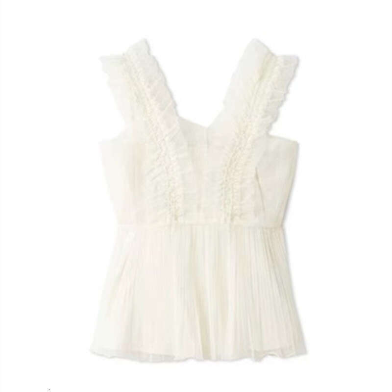 2026 Spring/Summer Women's Designer Sweet Transparent Ruffle Strap Chiffon Top