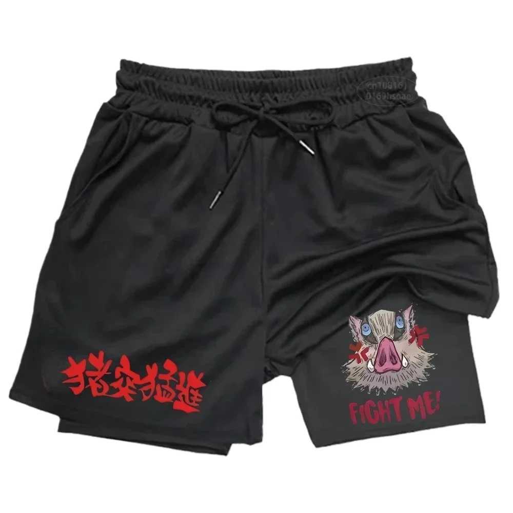 Mens anime printed fitness shorts double-layer 2-in-1 quick drying fitness outdoor leisure training sports shorts N260310