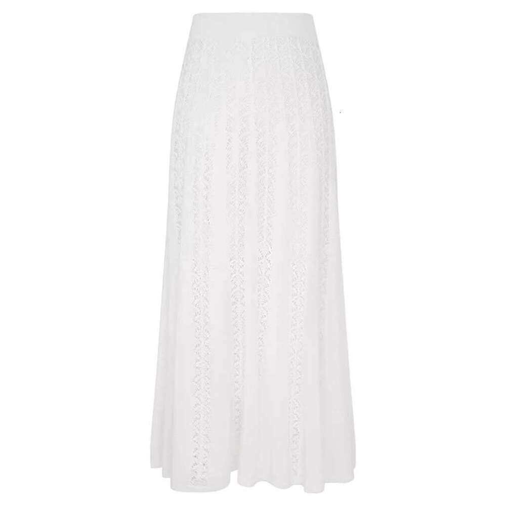 2026 Celebrity Same Style Simple White Elegant Lady Hollow Sleeveless Knitted Tank Top Long Skirt Set