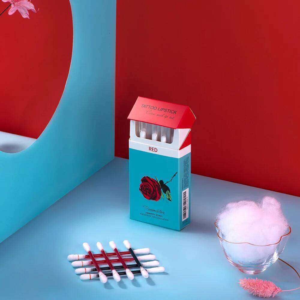 20pcs Cigarette Cotton Swab Tattoo Lipstick Non-Stick Long-Lasting Waterproof and Kiss-proof Durable Lip Stain Set Z260310