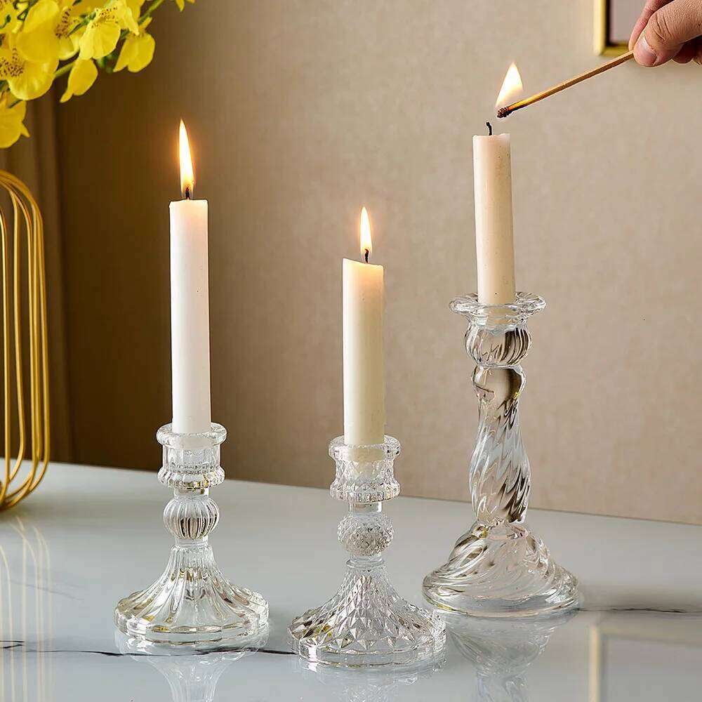 Novelty Glass Candles Holder Nordic Decor Candlestick Romantic Candle Stand Desk Accessories Wedding Centerpieces Ornament Gifts H260310