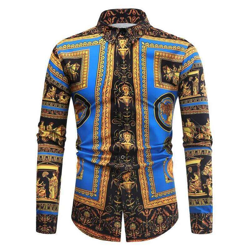 New Luxury Printed Design Tops Fashion Floral Patterns Long Sleeve Shirts Casual Men's Retro Clothing Shirt